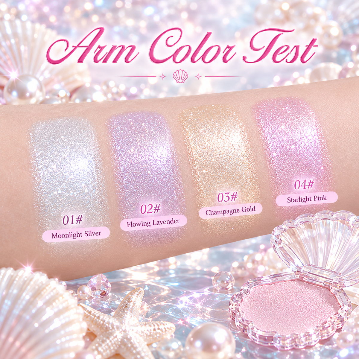 Pearlescent shell highlighter product