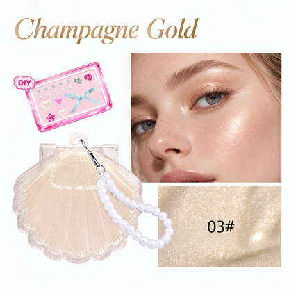 Shell Bling Pearl Glow Highlighter Balm – Shimmer Makeup with Cute Seashell Compact & DIY Charms