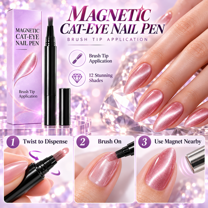 Magnetic Cat Eye Nail Polish Pen, Shimmer Glitter, 12 Colors, Easy DIY Nail Art