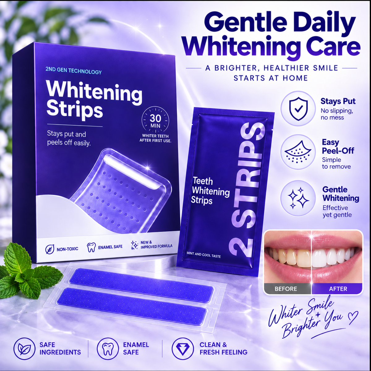Advanced Teeth Whitening Strips – Gentle Whitening in 30 Minutes